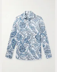 Etro Camicia in twill di cotone con stampa paisley Blu