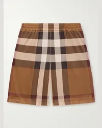 Burberry Shorts a gamba larga in mesh a quadri Marrone