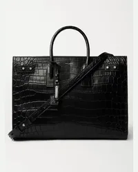 Saint Laurent Croc-Effect Leather Tote Bag Nero