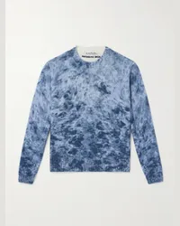 Acne Studios Pullover in cotone stampato con logo ricamato Blu