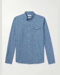 Richard James Camicia in cotone fiammato con collo button-down Blu