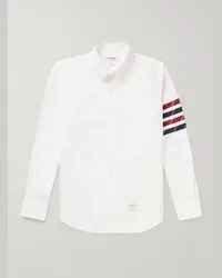 Thom Browne Camicia in cotone Oxford con finiture in gros-grain e collo button-down Bianco