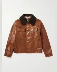 Loro Piana Giacca in pelle con finiture in shearling Marrone