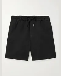 MR P. Shorts a gamba dritta in twill di misto cotone e lino con coulisse Nero