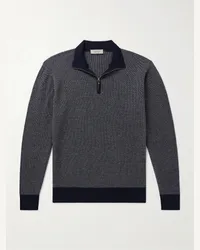 Canali Pullover in misto lana, cotone e cashmere con mezza zip Blu