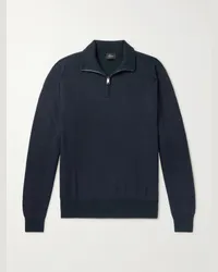 Brioni Pullover slim-fit in misto cashmere e lana spazzolato a coste con mezza zip Blu