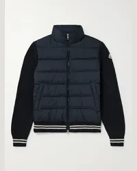 Moncler Cardigan in cotone a coste e shell trapuntato con logo applicato Blu