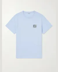 Loewe T-shirt in jersey di cotone con logo ricamato Blu