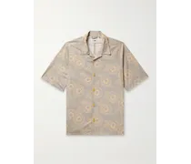 Camicia in misto cotone e lino stampato con colletto aperto Ole 5210