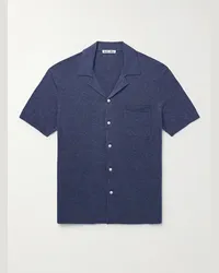 Alex Mill Camicia in misto cotone e lino con colletto aperto Aldrich Blu