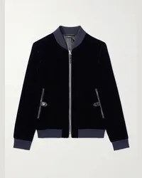 Tom Ford Bomber in velluto con finiture in pelle pieno fiore Blu