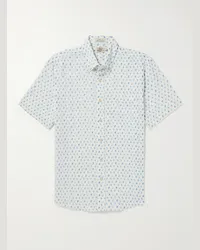 Faherty Camicia in misto lino stampato con collo button-down Breeze Blu