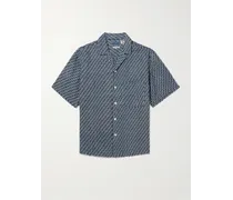 Camicia in lino stampato con colletto aperto