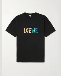 Loewe T-shirt slim-fit in jersey di cotone con logo ricamato Nero