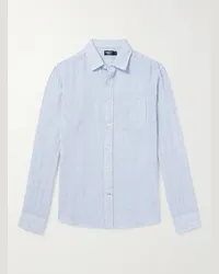 Faherty Camicia in lino a righe Laguna Blu