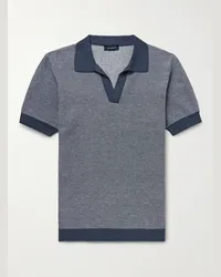 Thom Sweeney Polo in misto cotone e lino occhio di pernice Blu