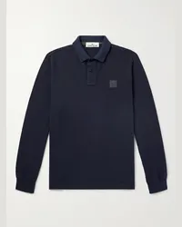 Stone Island Polo in cotone piqué tinta in capo con logo applicato Blu