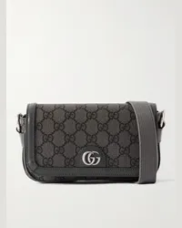 Gucci Borsa a tracolla mini in tela spalmata con monogramma e finiture in pelle Ophidia Grigio