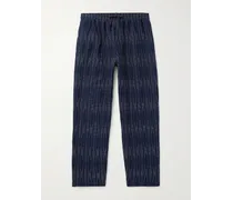 Pantaloni a gamba dritta in misto cotone e lana punto Sashiko con coulisse Alva