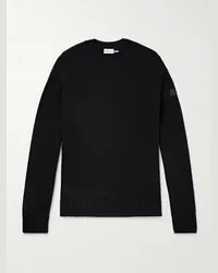 Moncler Pullover in misto lana vergine e cashmere con logo applicato Nero