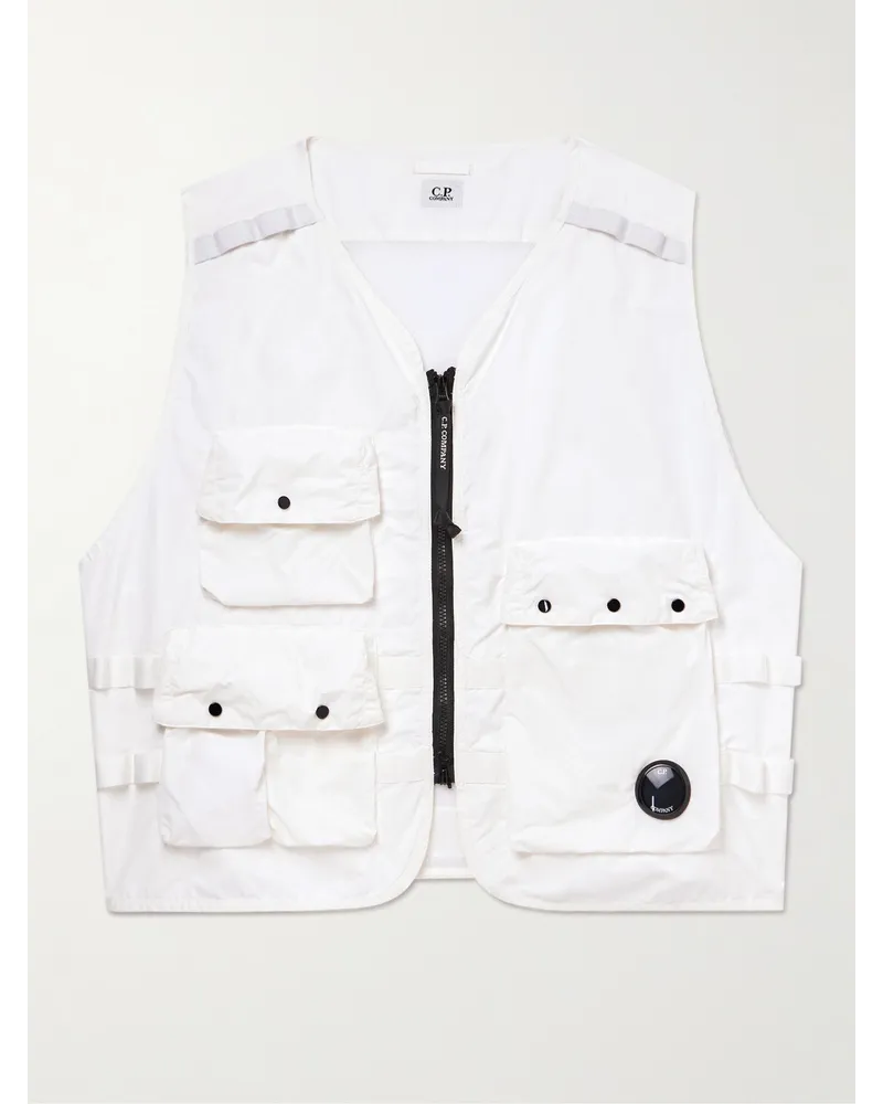 C.P. Company Gilet in mesh e shell con logo applicato Bianco