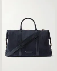 Tom Ford Borsa da viaggio in camoscio con finiture in pelle Blu