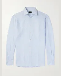 Ermenegildo Zegna Camicia in lino Oasi a righe Blu