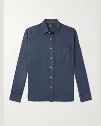 Faherty Camicia in lino con collo button-down Laguna Blu