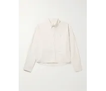 Camicia cropped oversize in cotone Oxford con collo button-down e logo ricamato