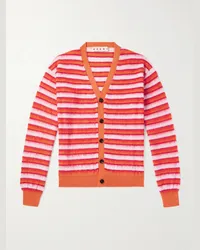 Marni Cardigan in misto lana e mohair spazzolato a righe Rosso