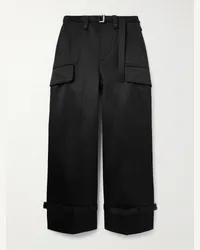 Sacai Pantaloni cargo a gamba dritta in twill di cotone con cintura Nero