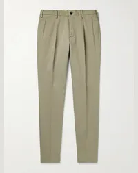 Incotex Pantaloni slim-fit in cotone stretch con pinces Venezia 1951 Verde