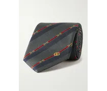 Cravatta in seta jacquard a righe con ricami, 7 cm