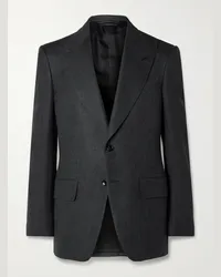 Tom Ford Blazer slim-fit in misto lana, seta e lino a spina di pesce Atticus Grigio