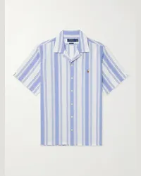 Ralph Lauren Camicia in cotone Oxford a righe con logo ricamato e colletto convertibile Blu