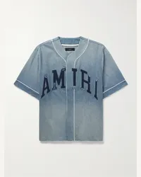 Amiri Camicia in denim effetto consumato con logo applicato Blu