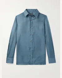 Tom Ford Camicia slim-fit in twill di seta lavato Blu