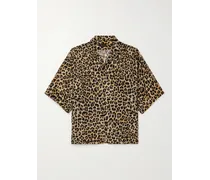 Camicia in voile con stampa leopardata e colletto convertibile