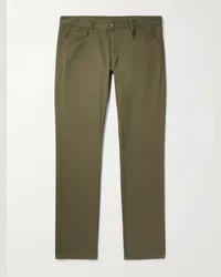 Saint Laurent Pantaloni slim-fit in twill di cotone Verde