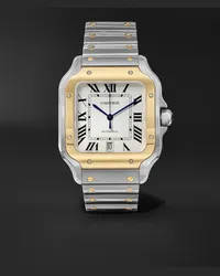 Cartier Orologio automatico 39,8 mm in oro 18 carati in acciaio inossidabile con cinturino intercambiabile in pelle Santos, N. rif. W2SA0006 Bianco