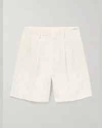 Loro Piana Shorts a gamba larga in twill di misto cotone e lino con pinces Joetsu Neutri