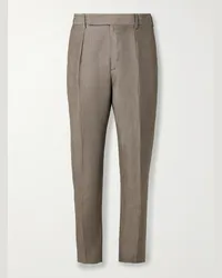 Paul Smith Pantaloni a gamba dritta in misto lino e lana con pinces Marrone