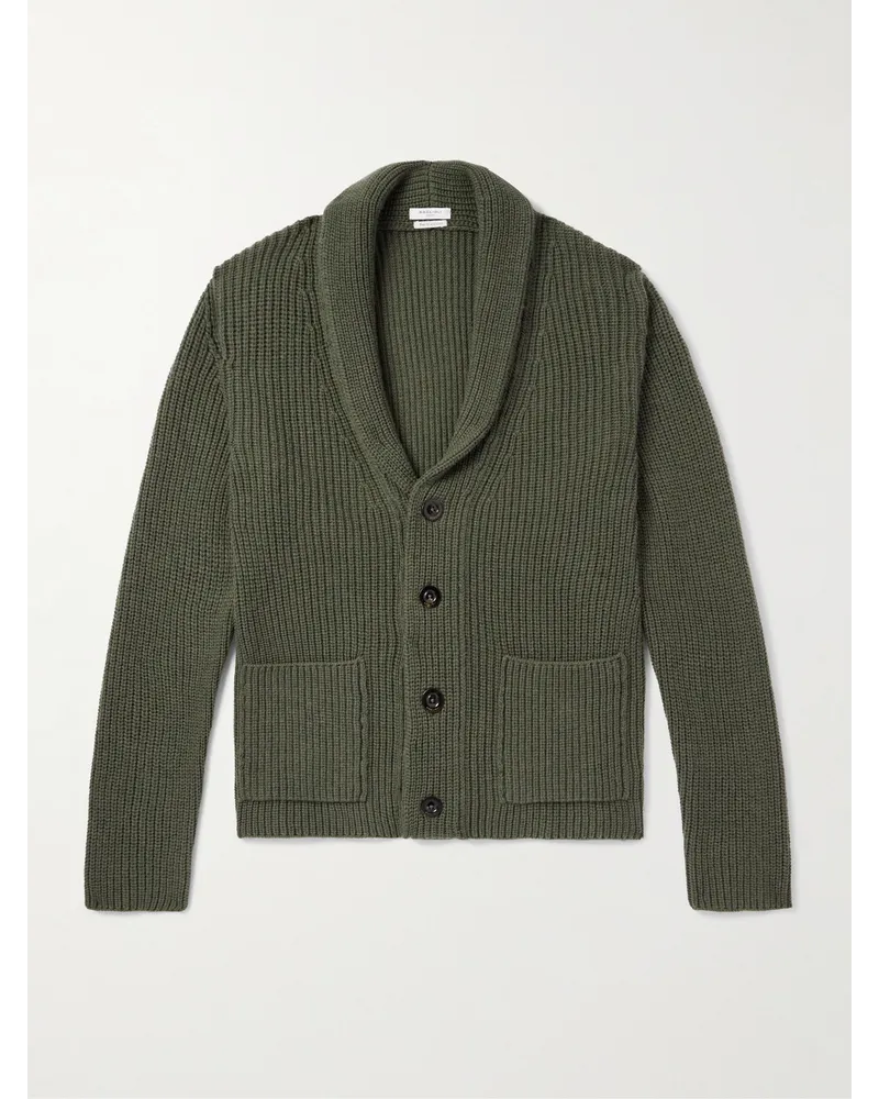 Boglioli Cardigan in misto lana e cashmere a coste con collo a scialle Verde