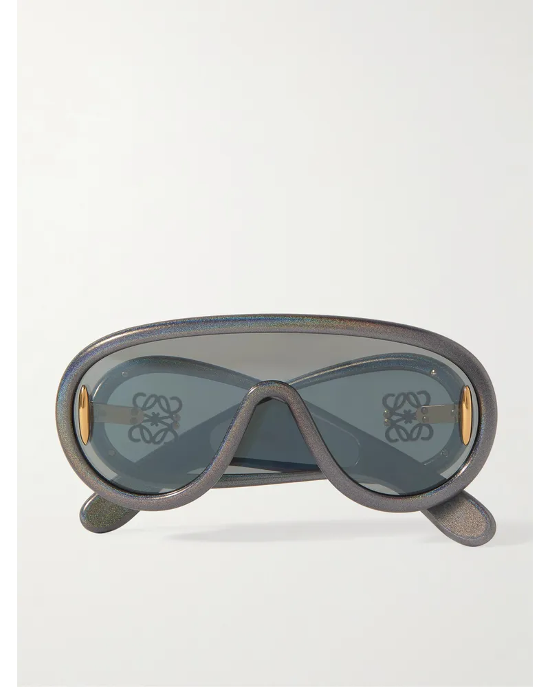 Loewe Paula's Ibiza Occhiali da sole oversize in acetato glitterato con montatura D-frame Wave Mask Grigio