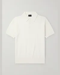 Brioni Polo slim-fit in misto cotone, seta e cashmere natté Bianco