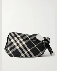 Burberry Borsa a tracolla grande in jacquard a quadri Shield Nero