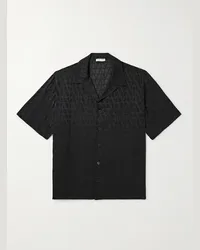 Valentino Garavani Camicia in raso di seta con logo jacquard e colletto aperto Toile Iconograph Nero