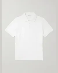 Saint Laurent Polo in cotone piqué con logo ricamato Monogram Bianco