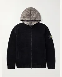 Stone Island Piumino in shell spalmato trapuntato e velluto di cotone con cappuccio e logo applicato President Nero