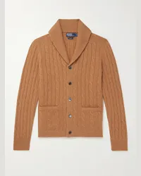 Ralph Lauren Cardigan in cashmere a trecce con collo a scialle Marrone